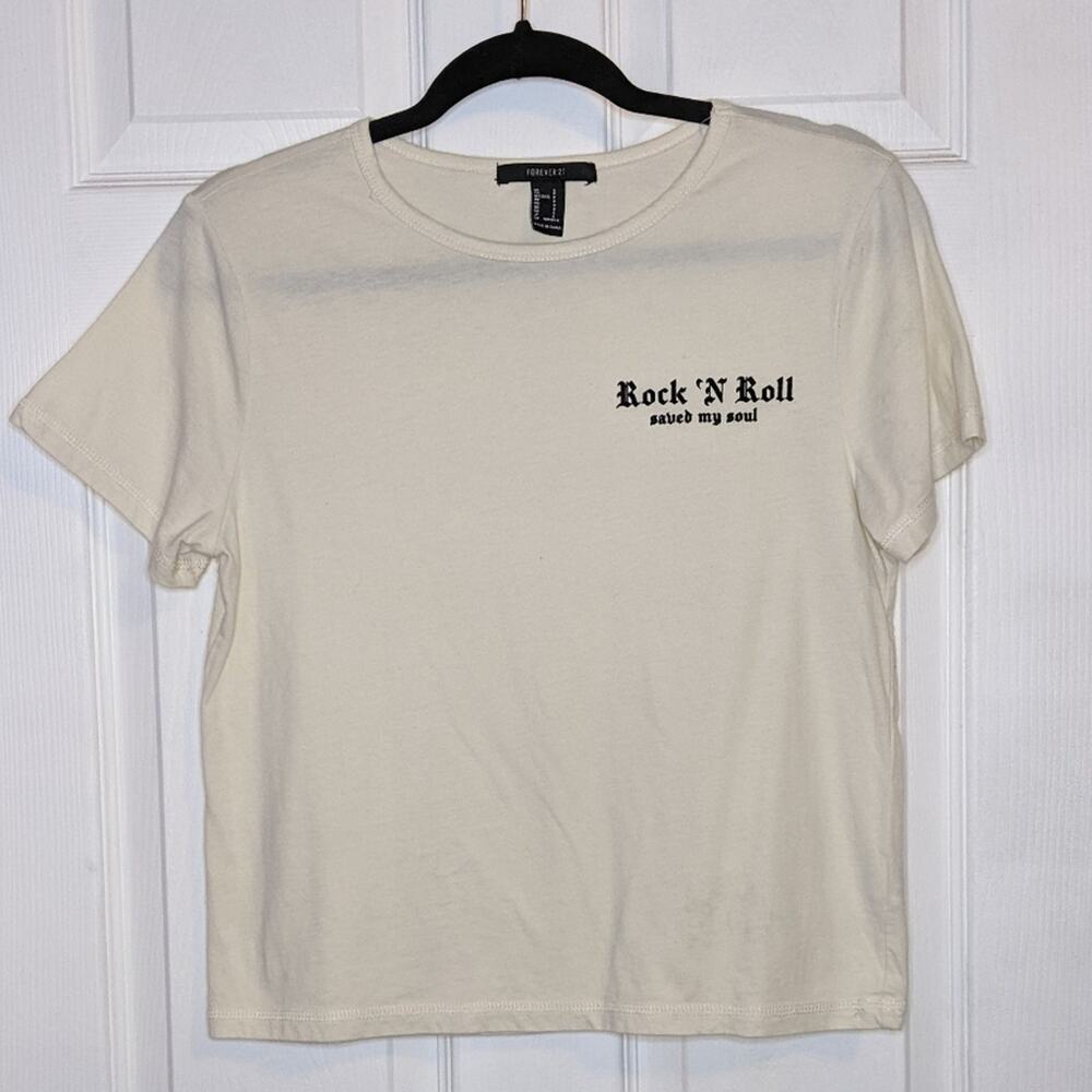 Forever 21 Cream Rock N Roll Saved My Soul Cotton T Shirt S